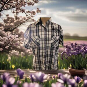 Jack Daniel's Black Plaid Embroidered Pearl Snap Shirt